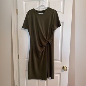 Olive Tommy Hilfiger Rib Knit Side Knot Short Sleeve Dress